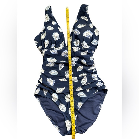 ELLEN TRACY womens Navy Blue sea shells One Piece Ruched Swimsuit Sea size 8 NWT - Picture 5 of 6